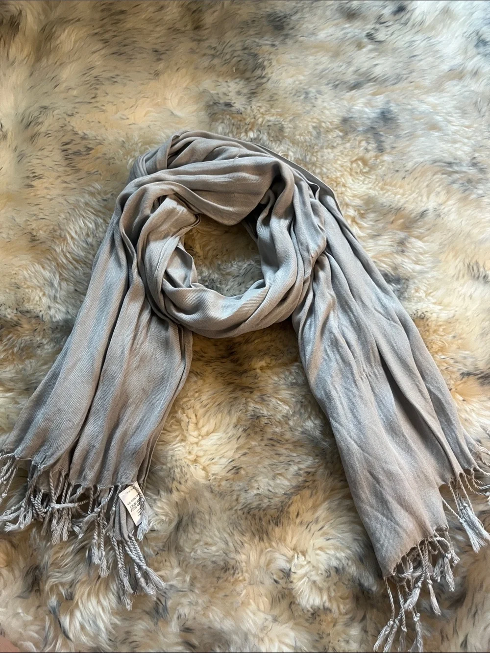 Silky Neutral Light Taupe Fringe Scarf - Soft Draped Wrap